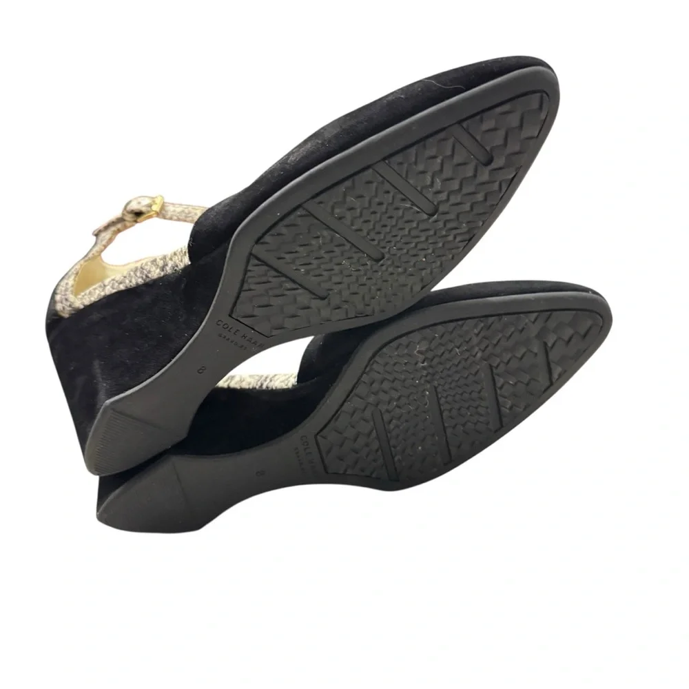 COLE HAAN Lara Ankle Strap‎ Black Suede Pumps Shoes Size 8